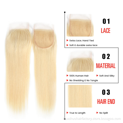 Huashuo 50% OFF Natural Pre-Plucked Hair Line Straight Remy Hair Real 613 Blonde Color Virgin Indian Hair  613 Lace Closure